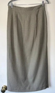 VTG Susan Bristol Wool Blend Green Brown Houndstooth Maxi Skirt Women’s Size 12 - Picture 1 of 11