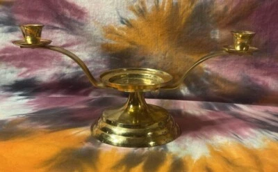 VINTAGE BRASS DOUBLE CANDLE STICK HOLDER WITH CENTER TRAY BY BEVERLY CLARK. @@@@ - Image 1 of 4