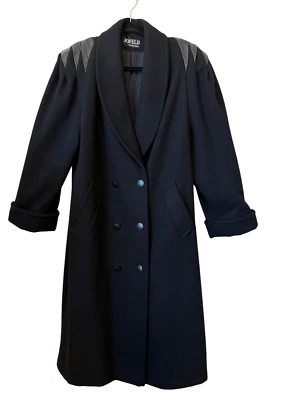 Vtg Jofeld X Forstmann Black Wool/Leather Trim Old Money, Elegant, Goth Coat SzM - Image 1 of 4