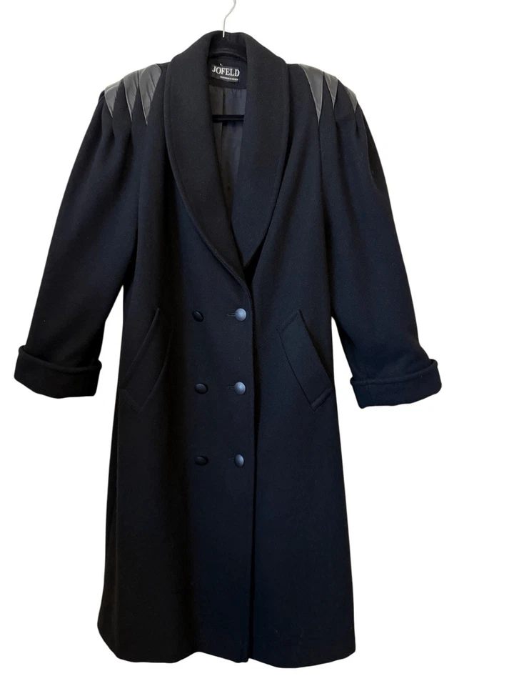 Vtg Jofeld X Forstmann Black Wool/Leather Trim Old Money, Elegant, Goth Coat SzM - Image 1 of 4