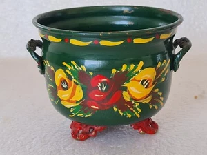 Small Bargeware Enamel & Tin Plant Pot /Jardiniere Narrowboat Canal Hand Painted - Picture 1 of 23