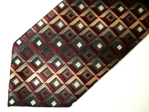 Vtg Croft & Barrow Mens Necktie Tie Burgundy Red Grey Checkered Thick 56" Short - Picture 1 of 4