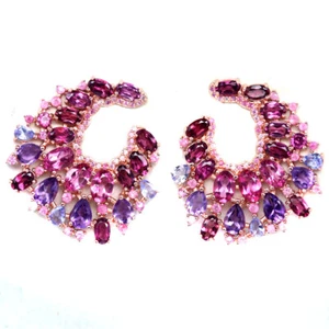 Gemstone Pink Mystic Topaz, Amethyst, Rhodolite Garnet,.. Earrings 925 Silver - Picture 1 of 4