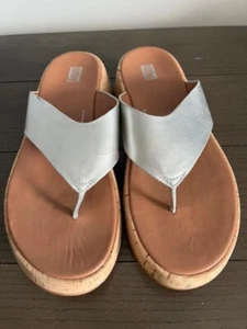 Fit Flop F Mode Flip Flop Silver Leather Cork Size 9 - Picture 1 of 4