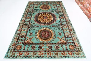 7 x 10 ft Oriental geometric Area Rug Afghan Hand Knotted Veg dye Wool Rug - Picture 1 of 11