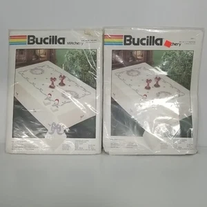 Bucilla Stitchery Country Wreaths Stamped Cross Stitch Tablecloth 60x90 & Napkin - Picture 1 of 12