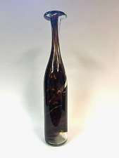 Vintage 1970s Tall Handblown Tortoiseshell Glass Bottle Vase Signed Mdina Malta