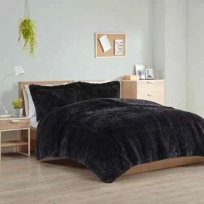 Intelligent Design Shaggy Comforter Set, Faux Fur Cozy Down-Twin Twin XL Black - Image 1 of 4