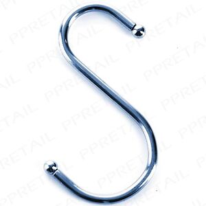6 STRONG CHROME BALL ENDED S HOOKS Utility Room/Laundry/Rail Storage Hanging