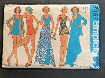 Simplicity VINTAGE 1976 SWIMSUIT & COVERUP Pattern-7497~sz 12~B 34"~Cut~Complete - Image 1 of 2