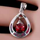 7x9mm Pear Garnet Black Cherry Red Fire Opal Silver Jewellery Necklace Pendant