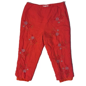 Dressbarn Linen Blend Beaded Floral Pants Peach Coral Pink Capri Size 14 - Picture 1 of 15