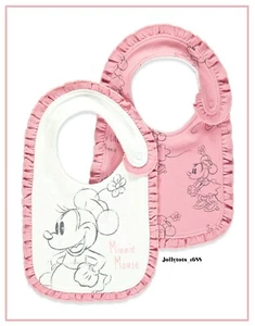 Disney Baby Girls Minnie Mouse Bibs 2 Pack Character Frilled Dribble Bibs NEW - Picture 1 of 3