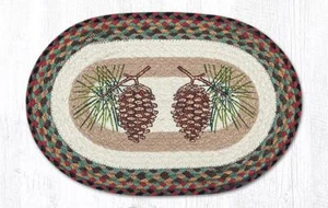 2 PC Braided Jute Oval Stenciled Placemat/Trivet/Swatch. Earth Rugs. PINECONES.  - Picture 1 of 1