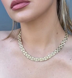 14k Yellow Gold Basket weave Necklace, Bracelet - Basket Weave Chain 17-7.25 In - Picture 1 of 8