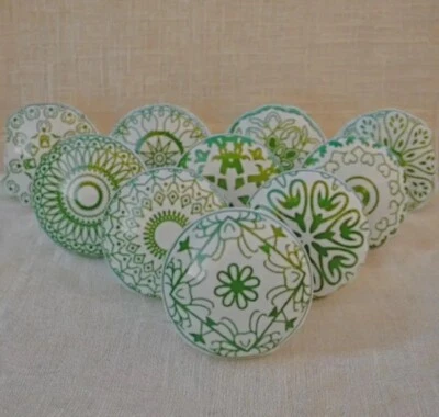 Green and white knobs mandala mosaic ceramic drawer knobs wardrobe handles - Image 1 of 4