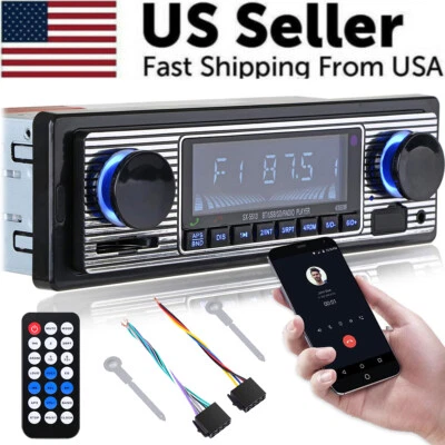 Bluetooth Vintage Car Stereo FM Radio Single Din USB Audio Receiver MP3 Player - Image 1 of 4