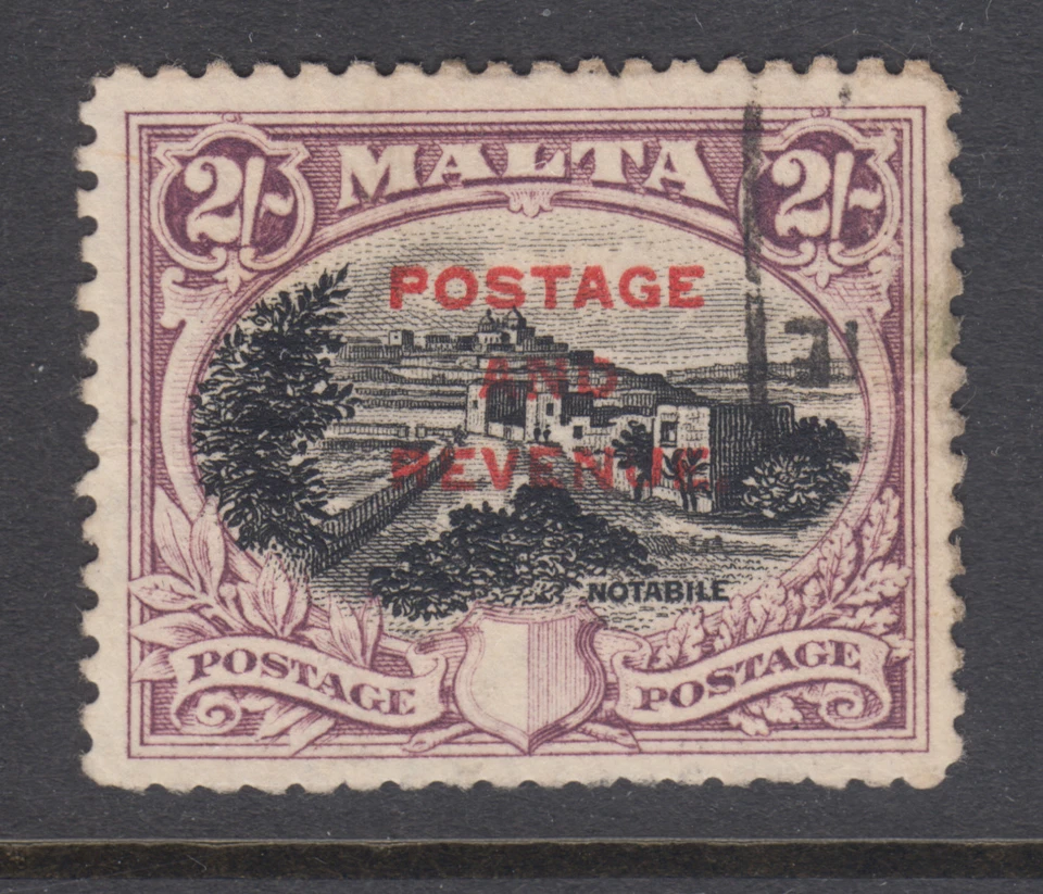 Malta Sc 162 used. 1928 2sh violet & black Notabile, horizontal crease - Image 1 of 1