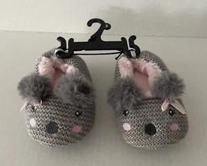 New Baby Girl Mouse Slippers Grey Pink Size 5 - Picture 1 of 3