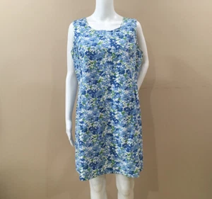 EDDIE BAUER Womens PL Shift Dress Tank Floral Printed Blue Cottage Beach Cruise - Picture 1 of 4