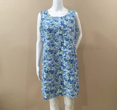 EDDIE BAUER Mujer PL Vestido Cambio Tanque Floral Estampado Azul Casa Playa Crucero Foto 1 de 4
