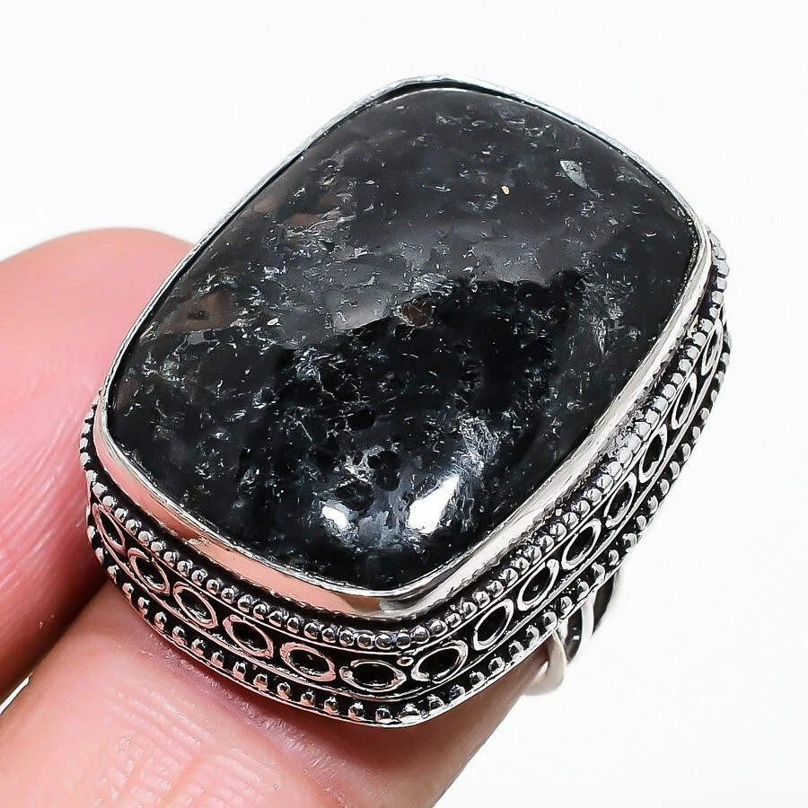 Black Sapphire Obsidian Gemstone 925 Sterling Silver Jewelry Ring Size 6.75 (US) Foto 1 de 1