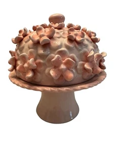 Studio B By Magenta Pink Ceramic 3-D Applied Floral Cake Stand Dome Cover *Flaw - Picture 1 of 9
