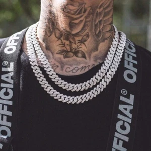 15mm Gold Plated Iced CZ Out Stainless Steel Miami Cuban Link Bracelet Chain - Picture 1 of 18