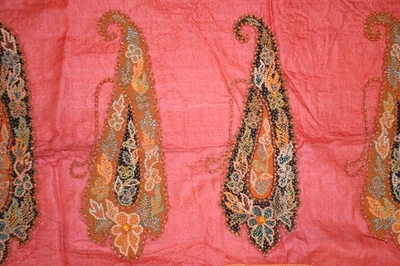 Saris de Colección Diseño Paisley Salma Lentejuelas Bordado Trabajo Rojo Pura Seda Sari Foto 1 de 4