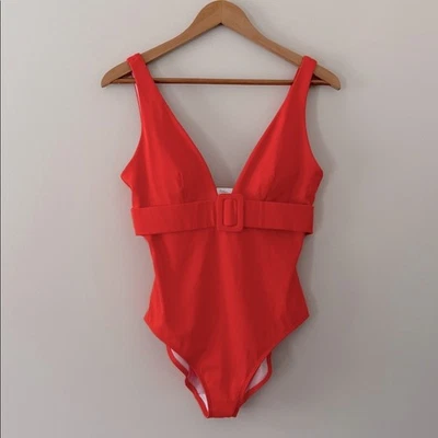 Boden Belted Deep V Swimsuit One Piece in Orange Coral Size 10 - Image 1 of 4