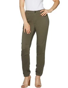 Lisa Rinna Mocha Brown Twill Banded Bottom Skinny Ankle Cargo Jogger Pant New - Picture 1 of 6