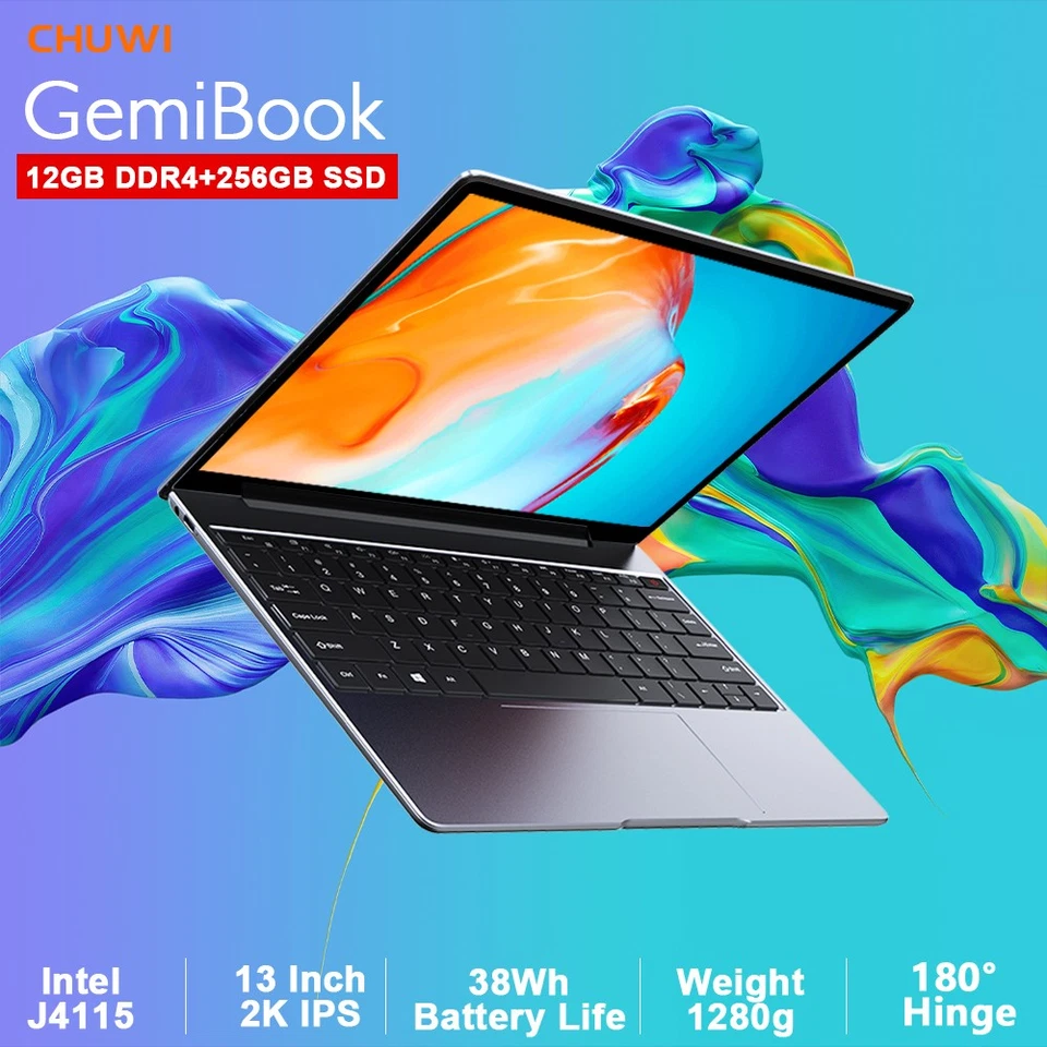 CHUWI GemiBook 13" 2K Laptop: J4115 Quad-Core, 12GB RAM, 256GB SSD, Win 10 - Image 1 of 4