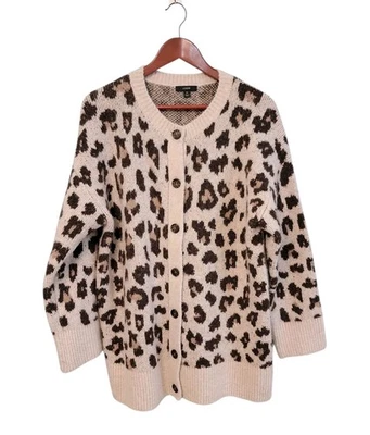 J. Suéter Cárdigan Cómodo Boho Estampado Leopardo Lana Alpaca Mediano Crew Para Mujer Foto 1 de 4