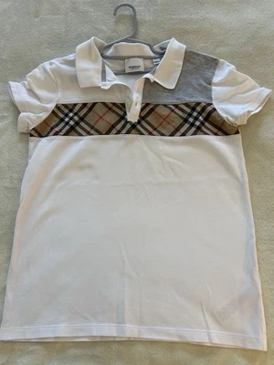 Camisa polo Burberry para niños talla 14 blanca gris a cuadros Mini Jeff *DEFECTUOSA Foto 1 de 4
