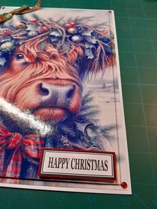New Handmade Cute Highland Themed Christmas Card Size 10" X 7" - Picture 1 of 3