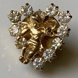 Vintage Strass Glitzer goldfarben Engel Cherub Herz Revers Jacke Krawattennadel Tack - Bild 1 von 5