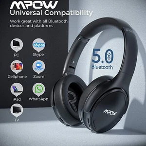 MPOW Bluetooth Headphones Active Noise cancelling Wireless Over Ear Bass Headset - Picture 1 of 12