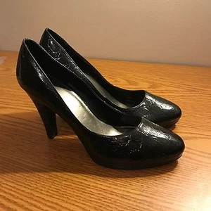 FIONI Platform Pumps Black Patent Croc Embossed SZ 10 - Picture 1 of 6