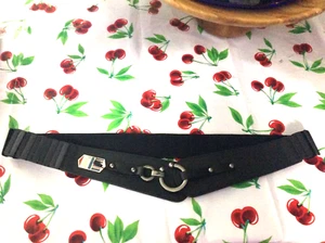 Women's Sz S Stretchy Belt Vintage Wide 22-25” LEATHER OVER ELASTIC NWT NOS Vint - Picture 1 of 11