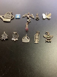 LOT OF 10 VINTAGE STERLING SILVER & SILVER TONED ASSORTED CHARMS PENDANTS - Picture 1 of 4