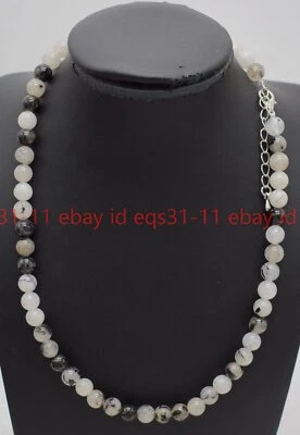 Bonito collar de cuentas redondas de piedras preciosas rutiladas de cuarzo negro de 8 mm 18-36"" Foto 1 de 4