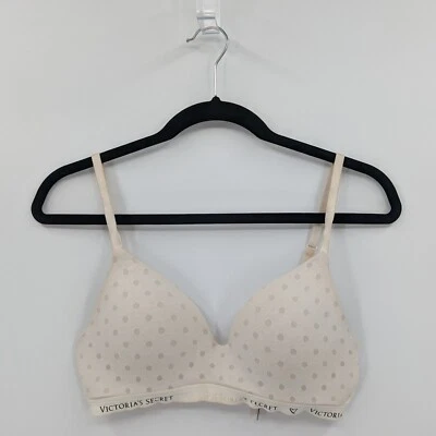 Victoria's Secret Bra 32C Ivory Polka Dots T-shirt Lightly Lined Wireless-READ - Image 1 of 4