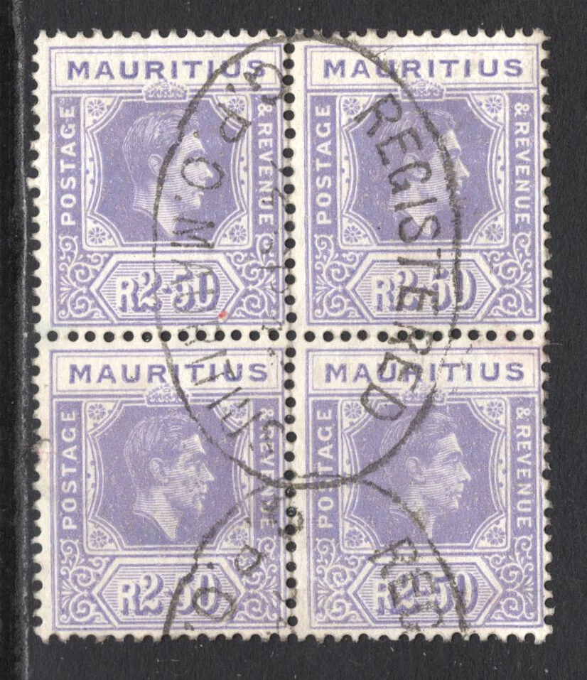 M15813 Mauricio 1943 SG261a - 2R 50c violeta pálido bloque de papel ordinario de 4 Foto 1 de 1