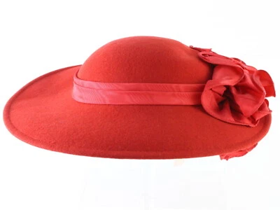 Sonni of California Ladies Elegant Boutique Red Wool Felt Hat W/ Bow 6 3/4 54cm - Image 1 of 4