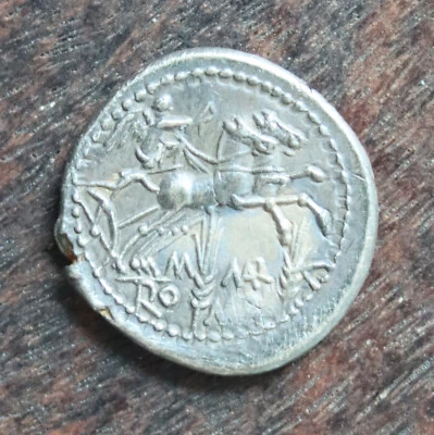 Moneda Antigua Plata AR Denario Manius Marcio República Romana 134 A.C. Marcia Foto 1 de 4