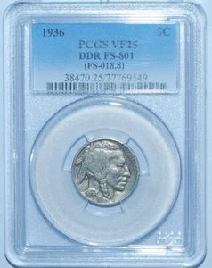 1936 PCGS VF25 FS-801 DDR Double Doubled Die Reverse Buffalo Nickel - Picture 1 of 5