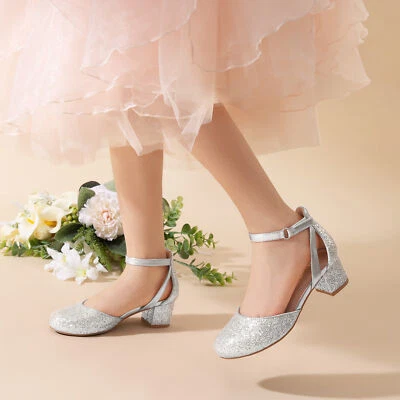 Zapatos de vestir elegantes con correa al tobillo para niñas zapatos de tacón bajo zapatos de salón boda baile fiesta Foto 1 de 4