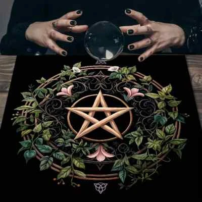 Altar Cloth - Large central pentacle with floral and leaves, two (2) sizes
