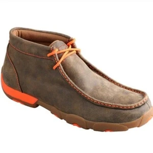 Twisted X Brown Leather Neon Orange Moccasin Moc Square Toe Ankle Driving Loafer - Picture 1 of 9