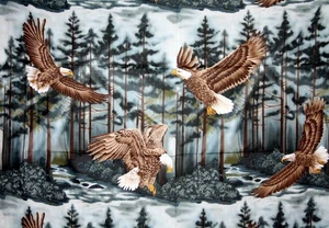 MAJESTIC EAGLES IN FLIGHT-NATURES CORNER FROM FARBI-QUILT- 100% COTTON FABRIC - Picture 1 of 5